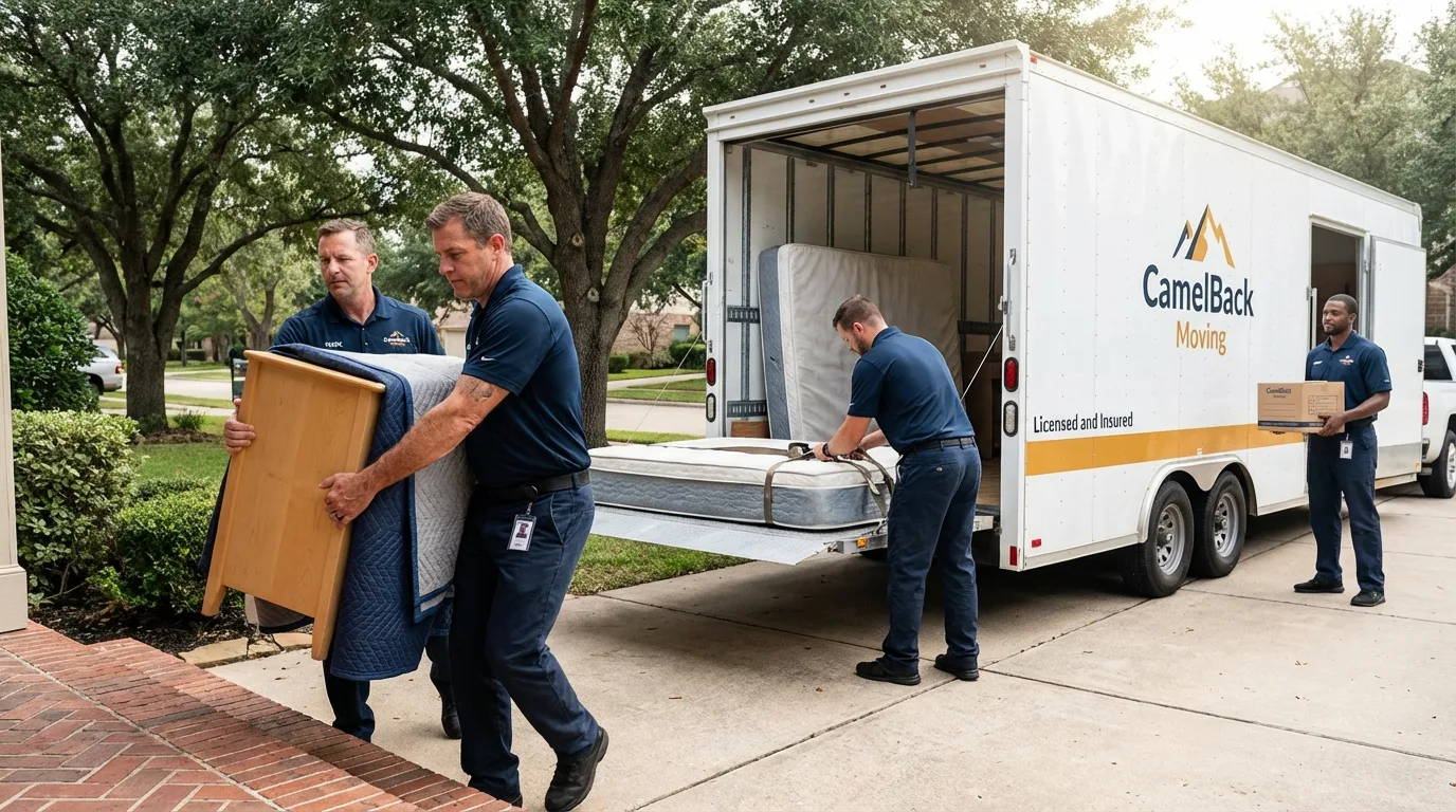 Crew loading residential truck for cross-state move from Lake Charles, LA